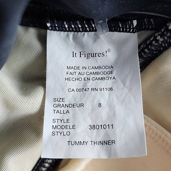 It Figures! Tummy Thinner One Piece Swimsuit Black Graphic Tee Empire Waist Sz 8 - Picture 7 of 13